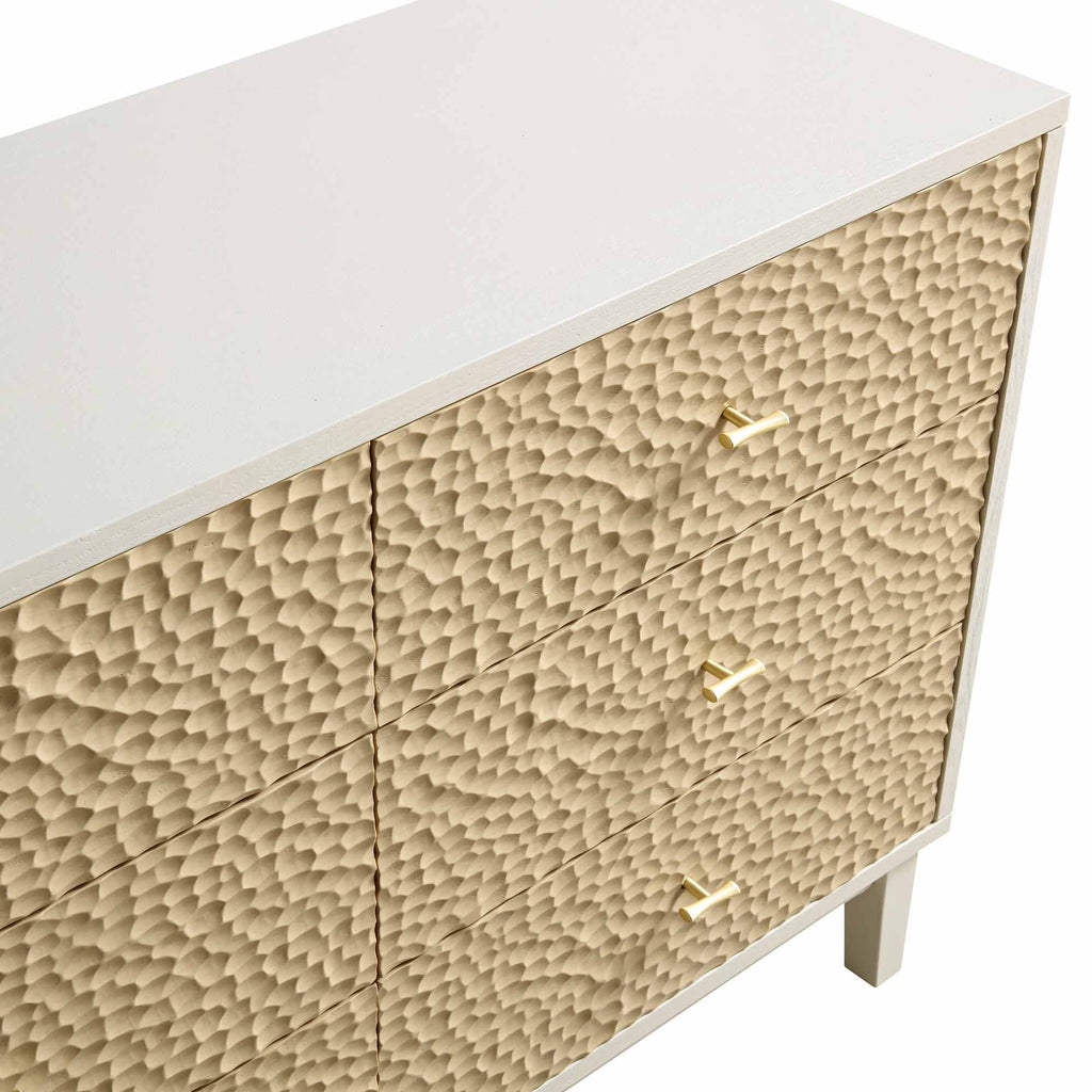 Bianca Chip Carved 6 Drawer Chest, Sand Beige & Ivory
