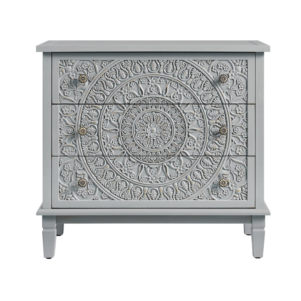 Chantilly Mid Grey Carved 3 Drawer Chest