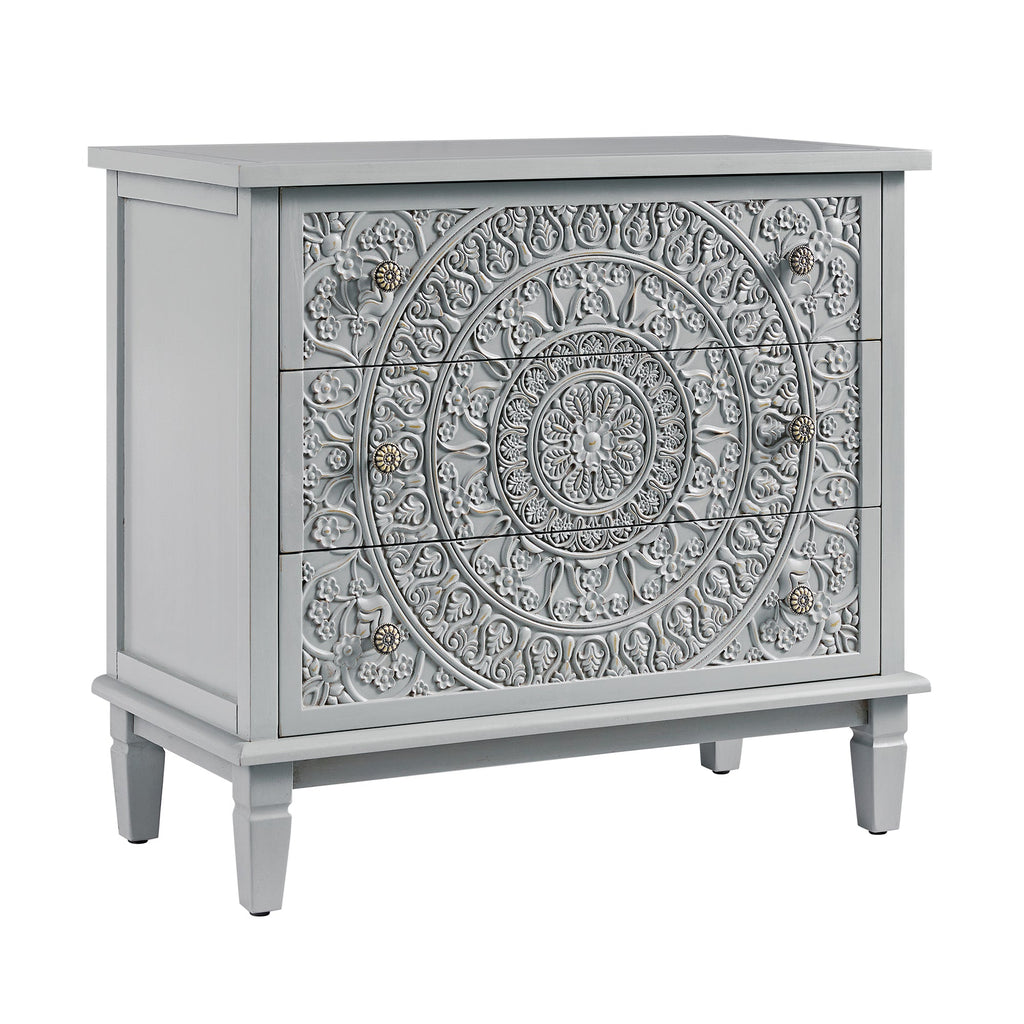 Chantilly Mid Grey Carved 3 Drawer Chest