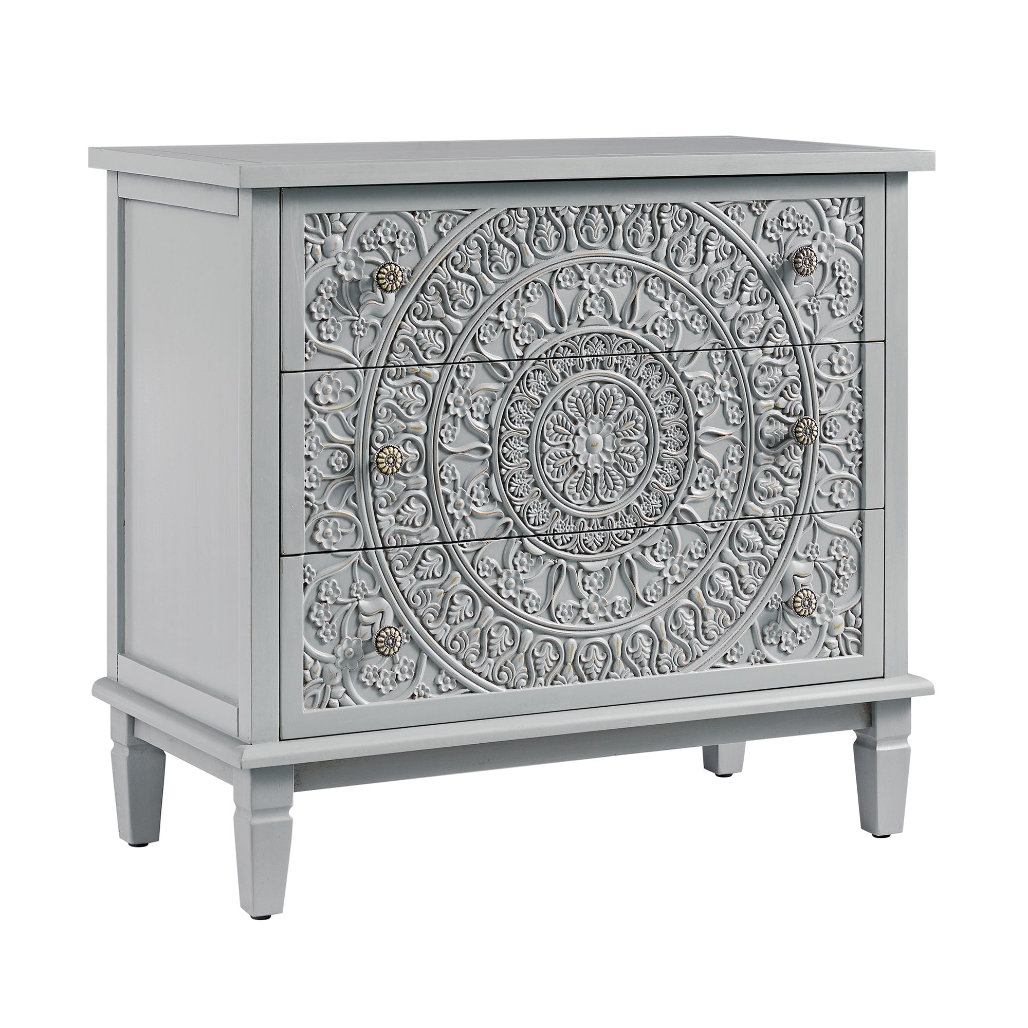 Chantilly Mid Grey Carved 3 Drawer Chest
