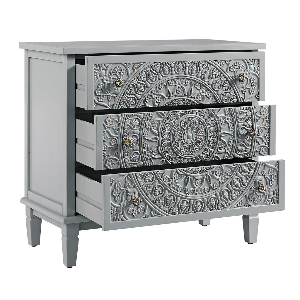 Chantilly Mid Grey Carved 3 Drawer Chest