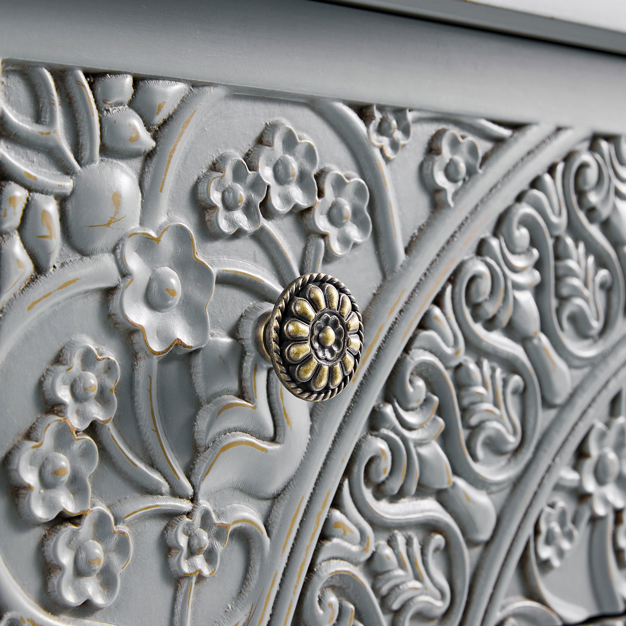 Chantilly Mid Grey Carved 3 Drawer Chest