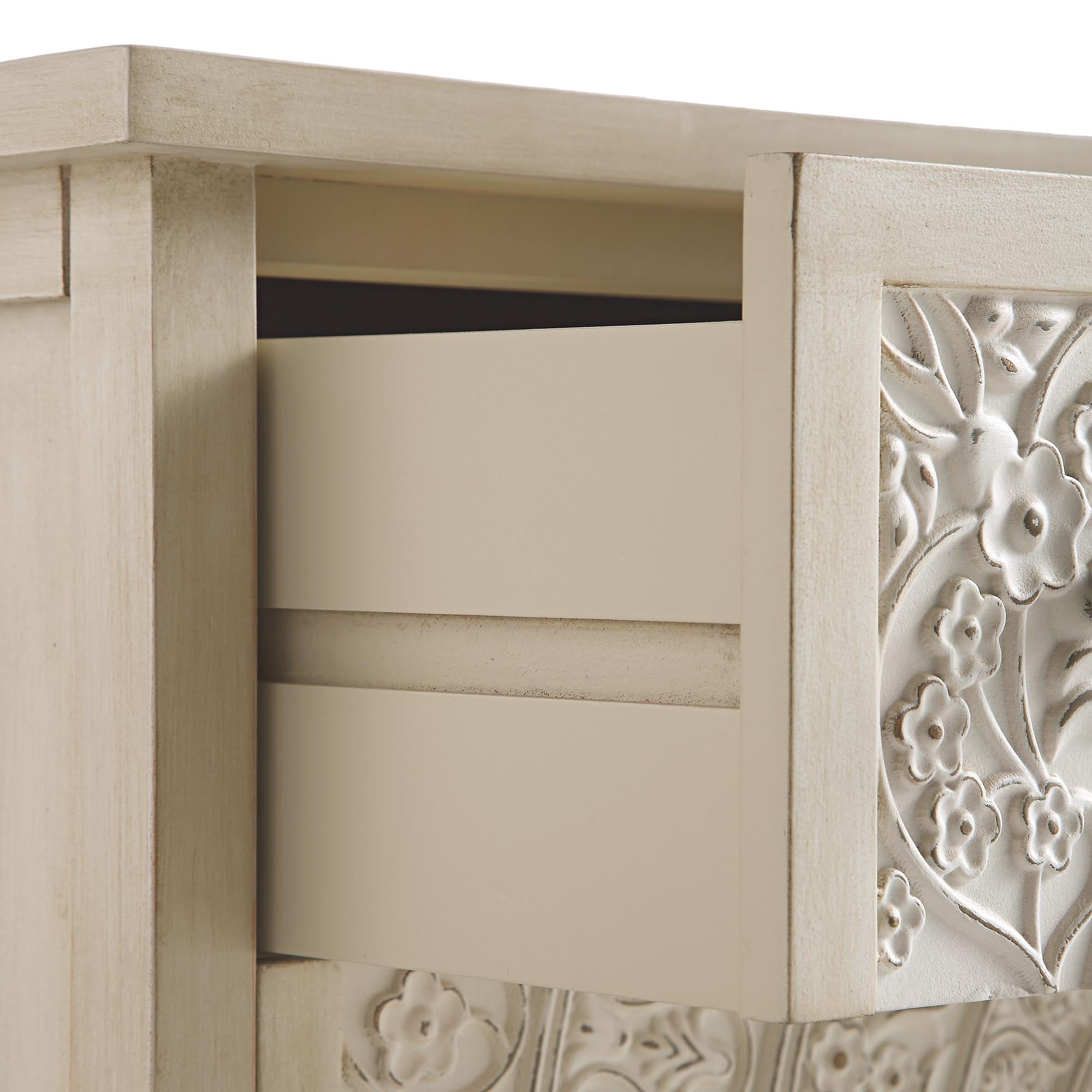 Chantilly Whitewashed Carved 3 Drawer Chest