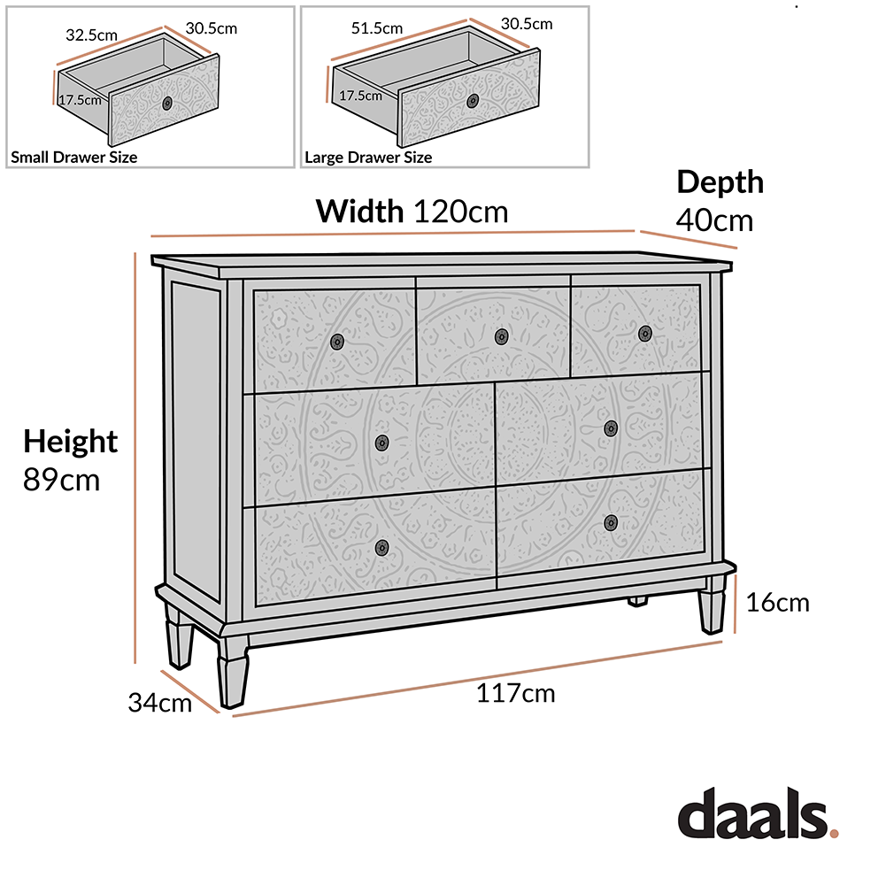 Chantilly Mid Grey Carved 3 over 4 Drawer Chest