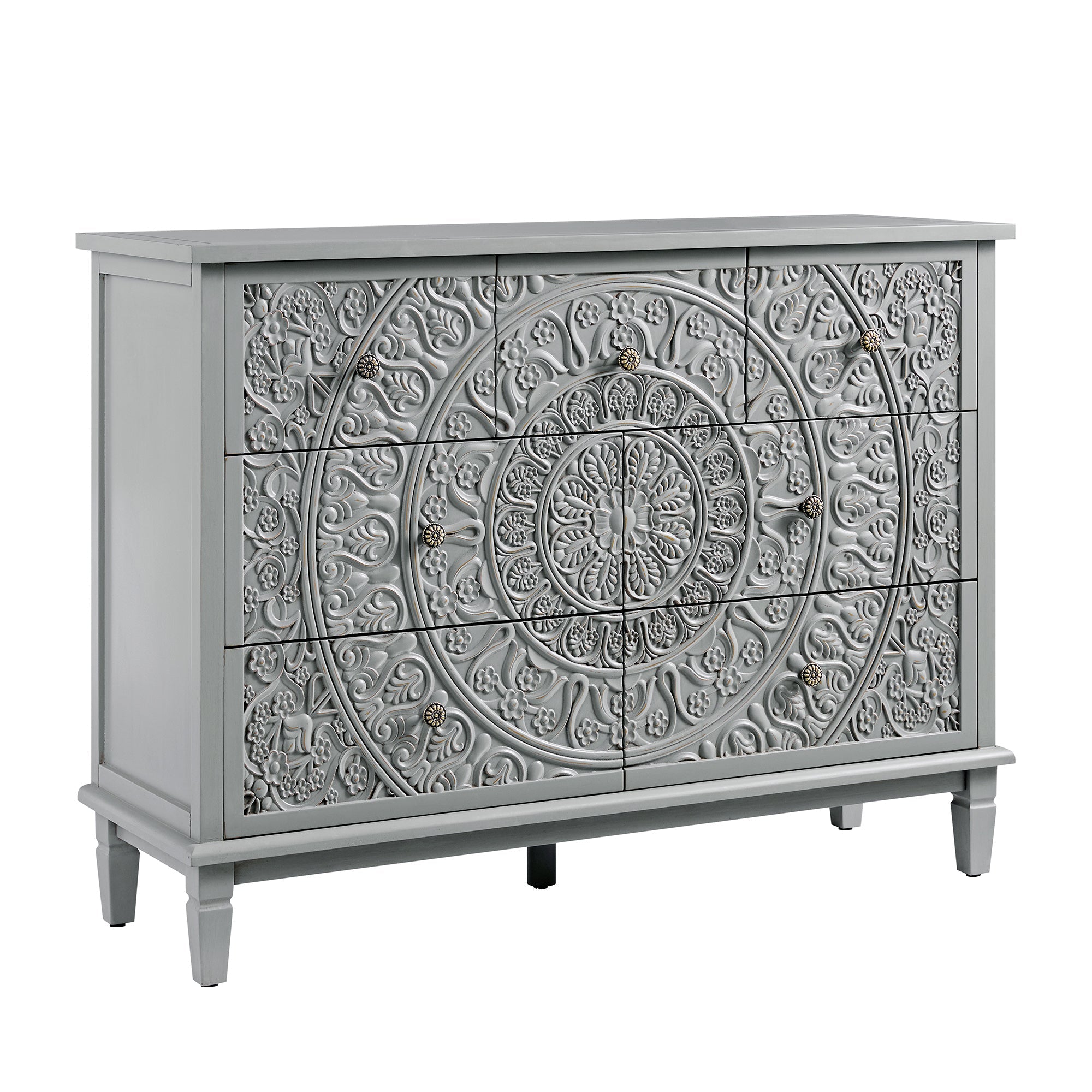Chantilly Mid Grey Carved 3 over 4 Drawer Chest