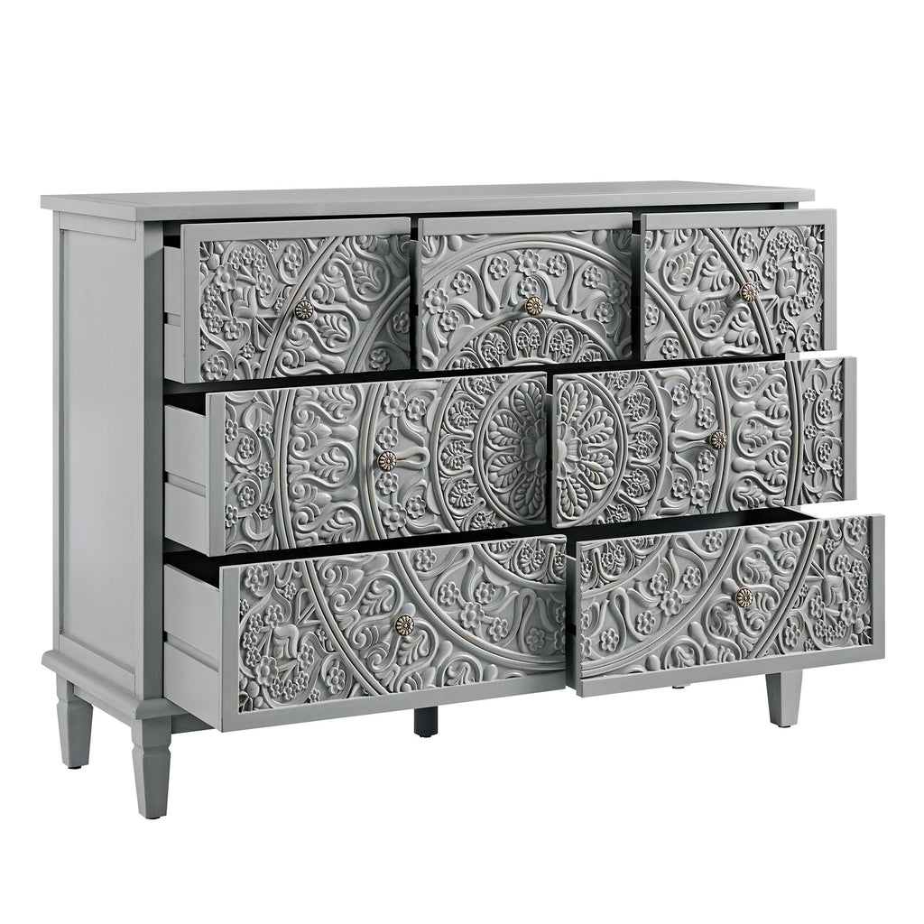 Chantilly Mid Grey Carved 3 over 4 Drawer Chest