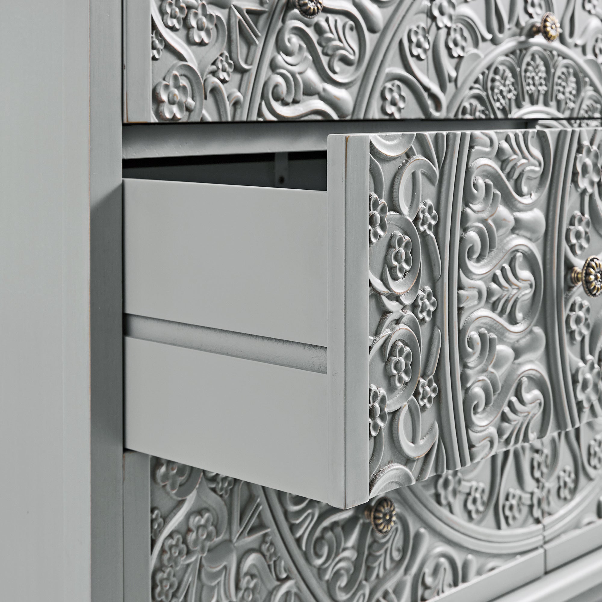 Chantilly Mid Grey Carved 3 over 4 Drawer Chest