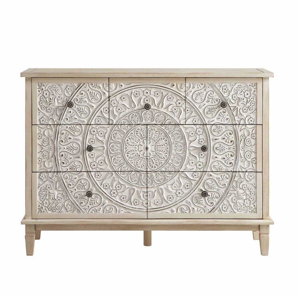 Chantilly Whitewashed Carved 3 over 4 Drawer Chest