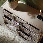Chantilly Whitewashed Carved 3 over 4 Drawer Chest