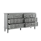 Chantilly Mid Grey Carved Wide 6 Drawer Chest
