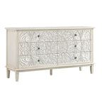Chantilly Whitewashed Carved Wide 6 Drawer Chest