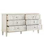 Chantilly Whitewashed Carved Wide 6 Drawer Chest