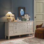 Chantilly Whitewashed Carved Wide 6 Drawer Chest