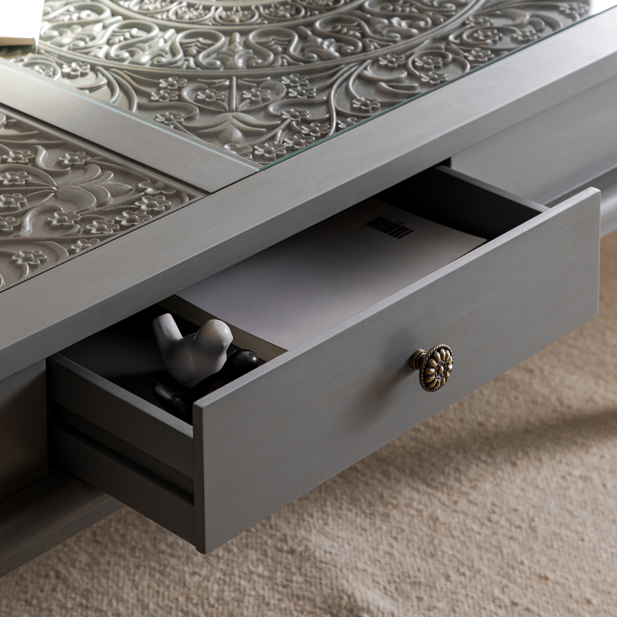Chantilly Mid Grey Coffee Table with Drawers
