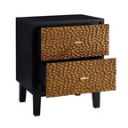 Bianca Chip Carved Bedside Table, Antique Bronze & Black