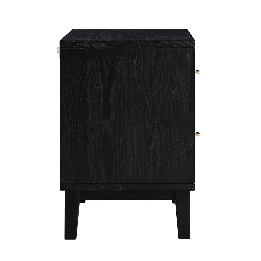 Bianca Chip Carved Bedside Table, Antique Bronze & Black
