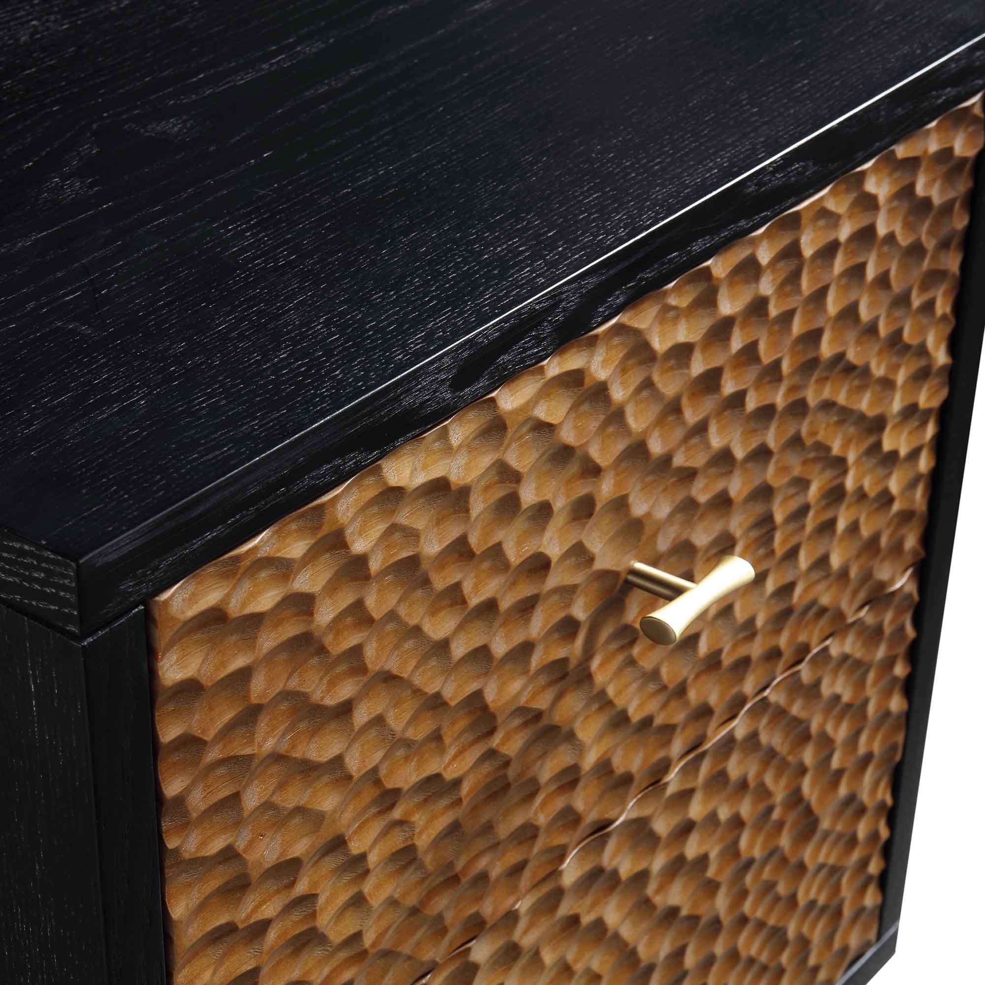 Bianca Chip Carved Bedside Table, Antique Bronze & Black