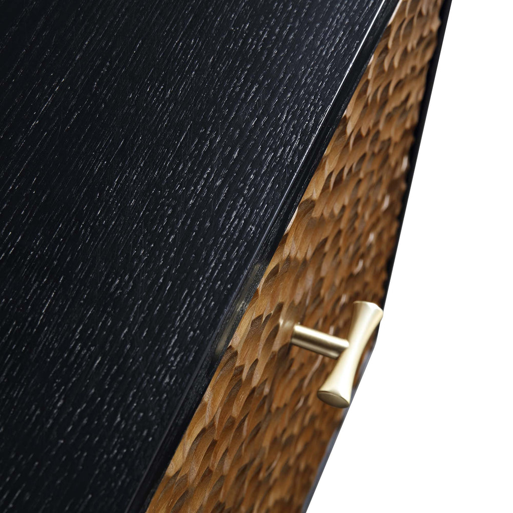 Bianca Chip Carved Bedside Table, Antique Bronze & Black