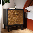 Bianca Chip Carved Bedside Table, Antique Bronze & Black