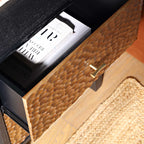 Bianca Chip Carved Bedside Table, Antique Bronze & Black