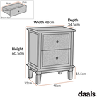 Chantilly Mid Grey Carved 2 Drawer Bedside Table