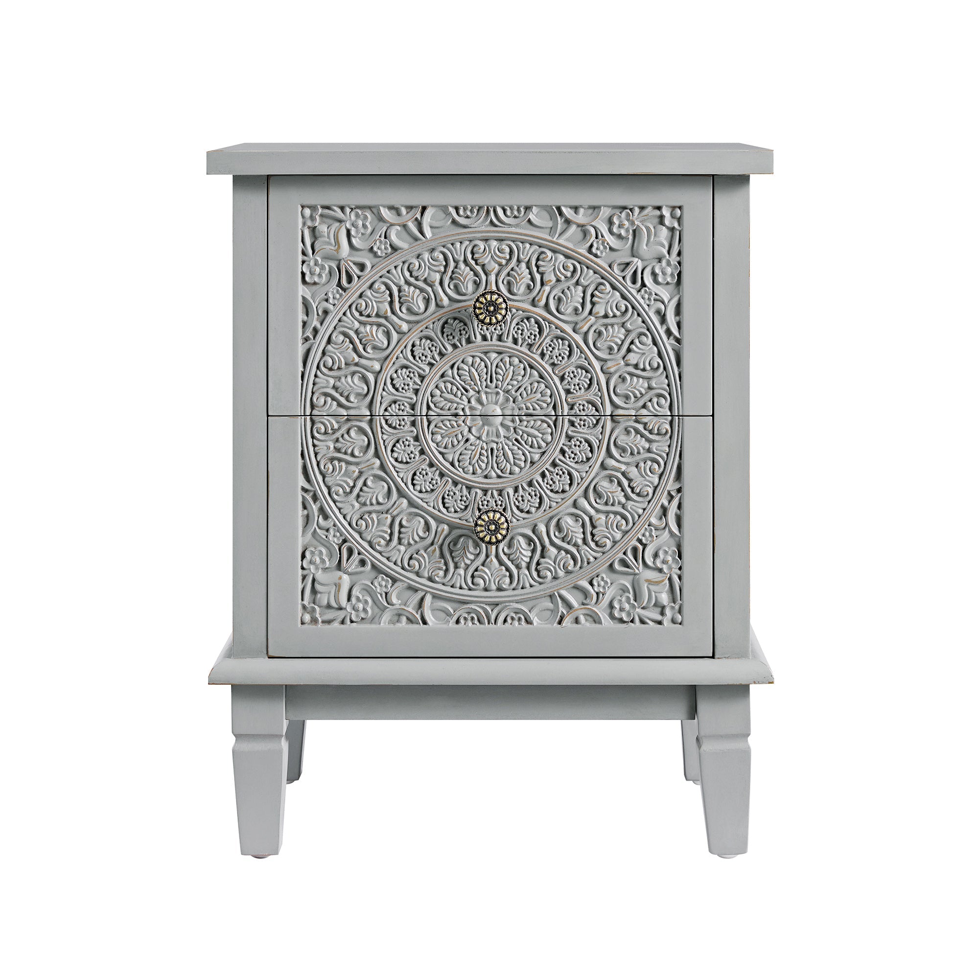 Chantilly Mid Grey Carved 2 Drawer Bedside Table