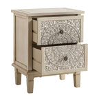 Chantilly Whitewashed Carved 2 Drawer Bedside Table