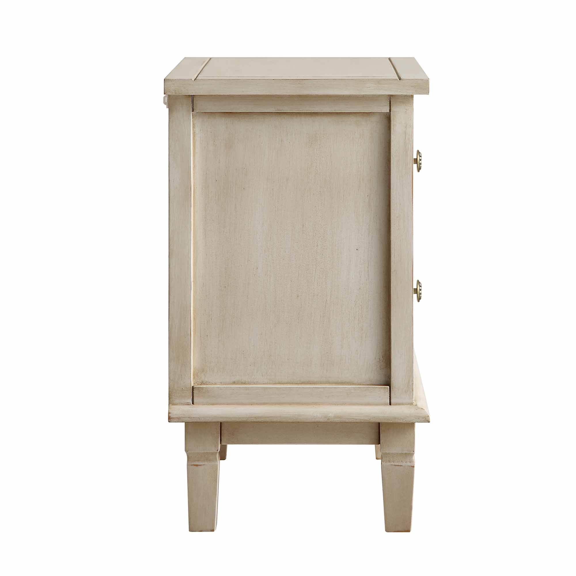 Chantilly Whitewashed Carved 2 Drawer Bedside Table