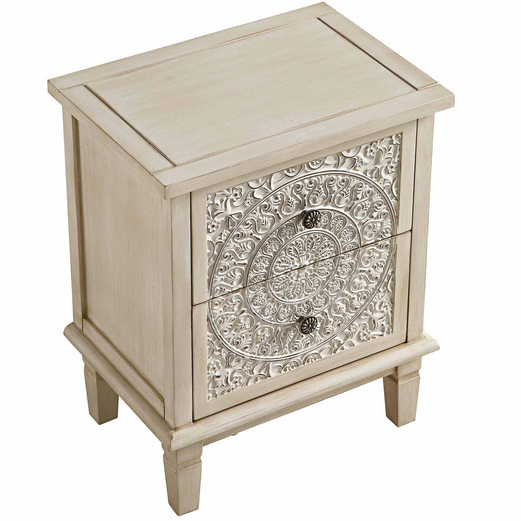 Chantilly Whitewashed Carved 2 Drawer Bedside Table