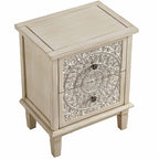 Chantilly Whitewashed Carved 2 Drawer Bedside Table