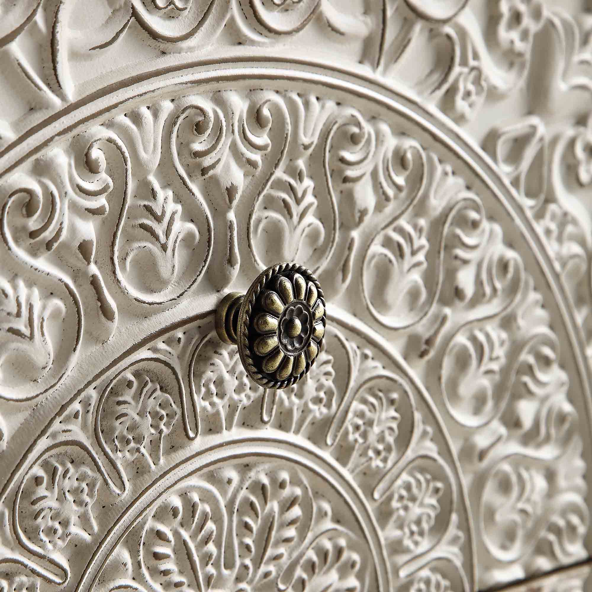 Chantilly Whitewashed Carved 2 Drawer Bedside Table