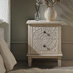 Chantilly Whitewashed Carved 2 Drawer Bedside Table