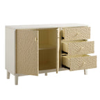 Bianca Chip Carved 2-Door 3-Drawer Sideboard, Sand Beige & Ivory