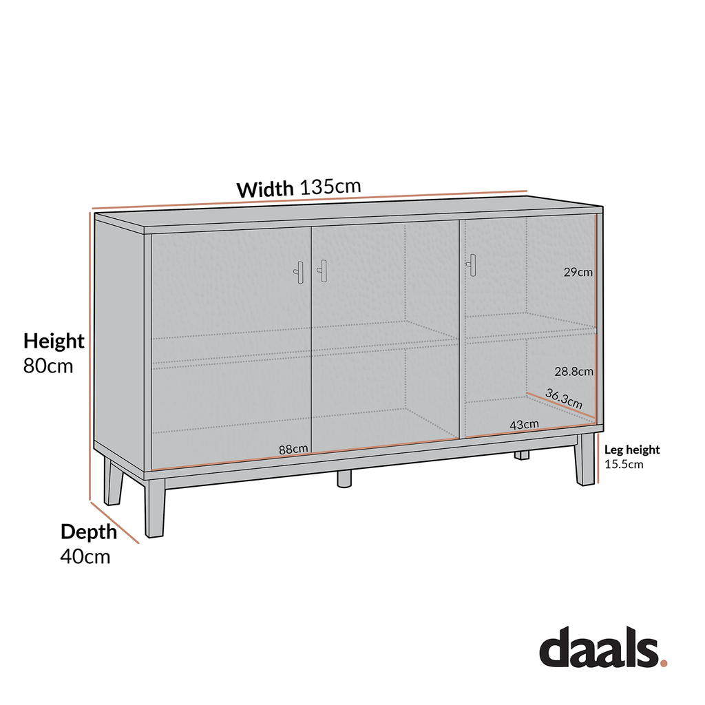 Bianca Chip Carved 3 Door Sideboard, Sand Beige & Ivory