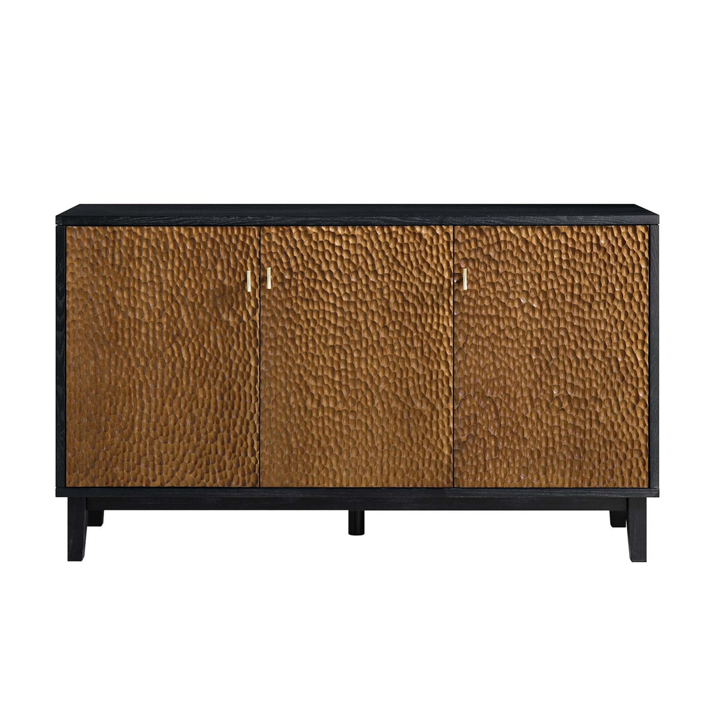 Bianca Chip Carved 3 Door Sideboard, Antique Bronze & Black