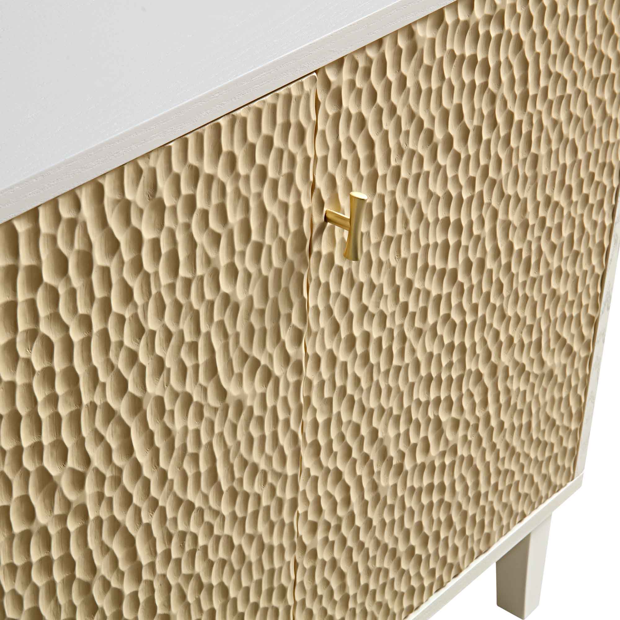 Bianca Chip Carved 3 Door Sideboard, Sand Beige & Ivory