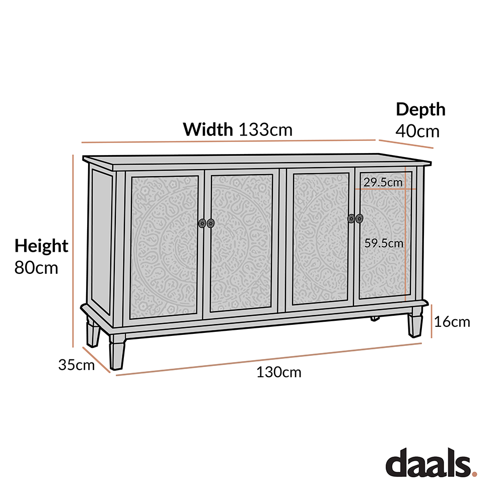 Chantilly Whitewashed Carved Large Sideboard
