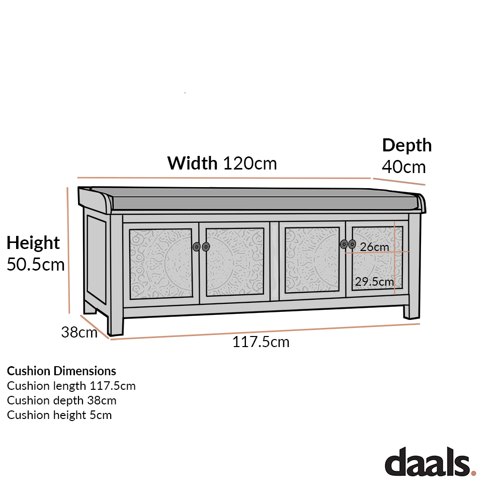 Chantilly Mid Grey Carved Storage Bench