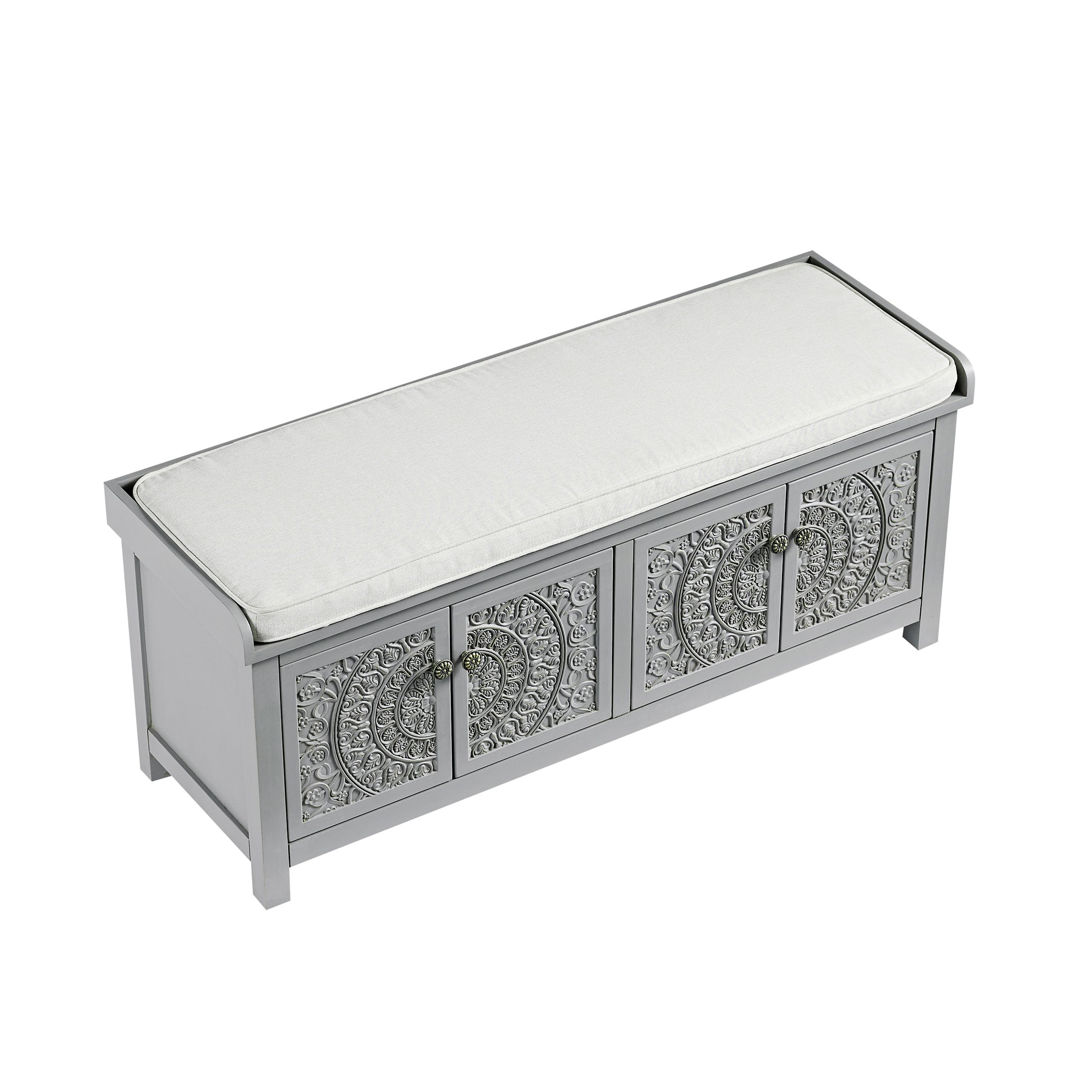 Chantilly Mid Grey Carved Storage Bench