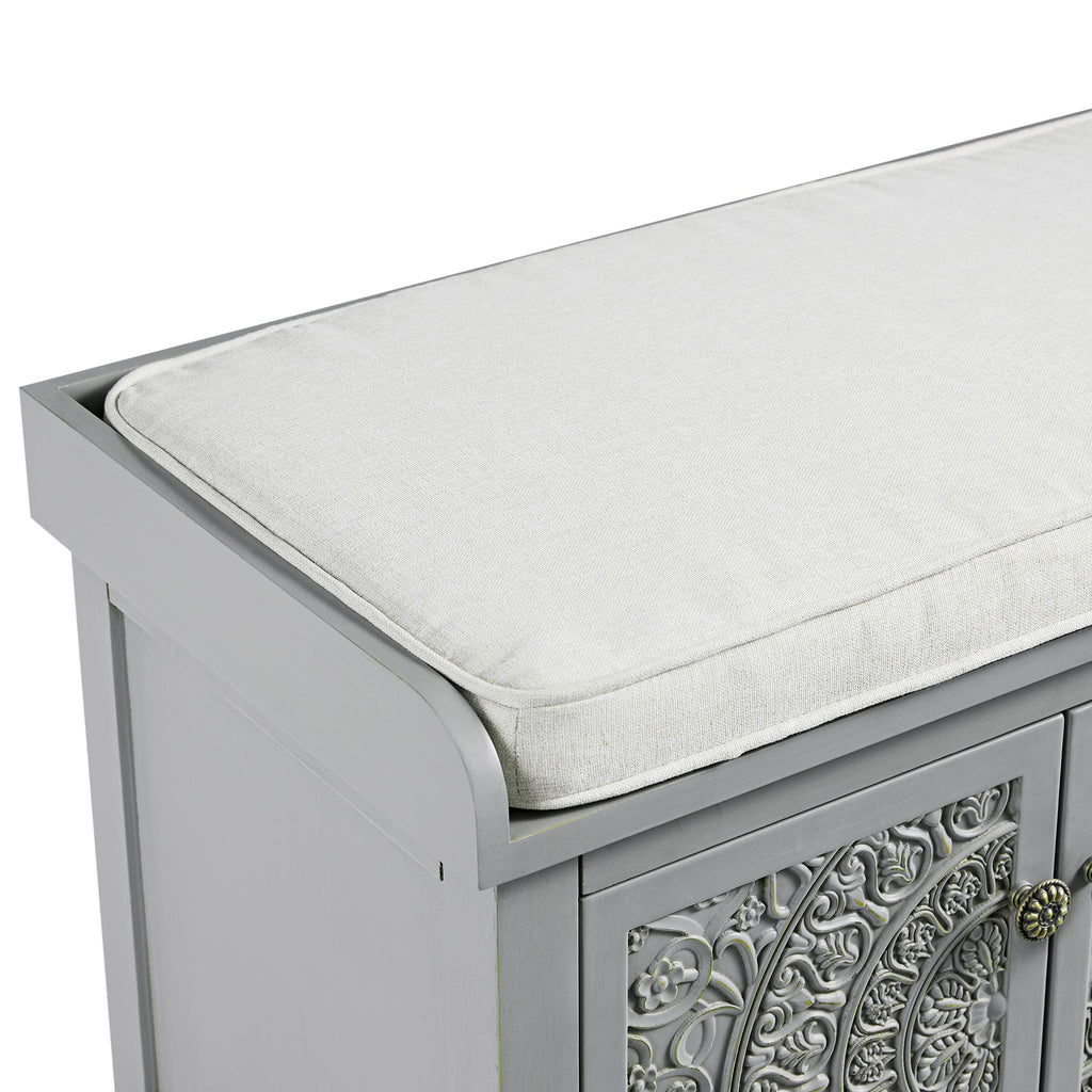 Chantilly Mid Grey Carved Storage Bench