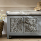 Chantilly Mid Grey Carved Storage Bench
