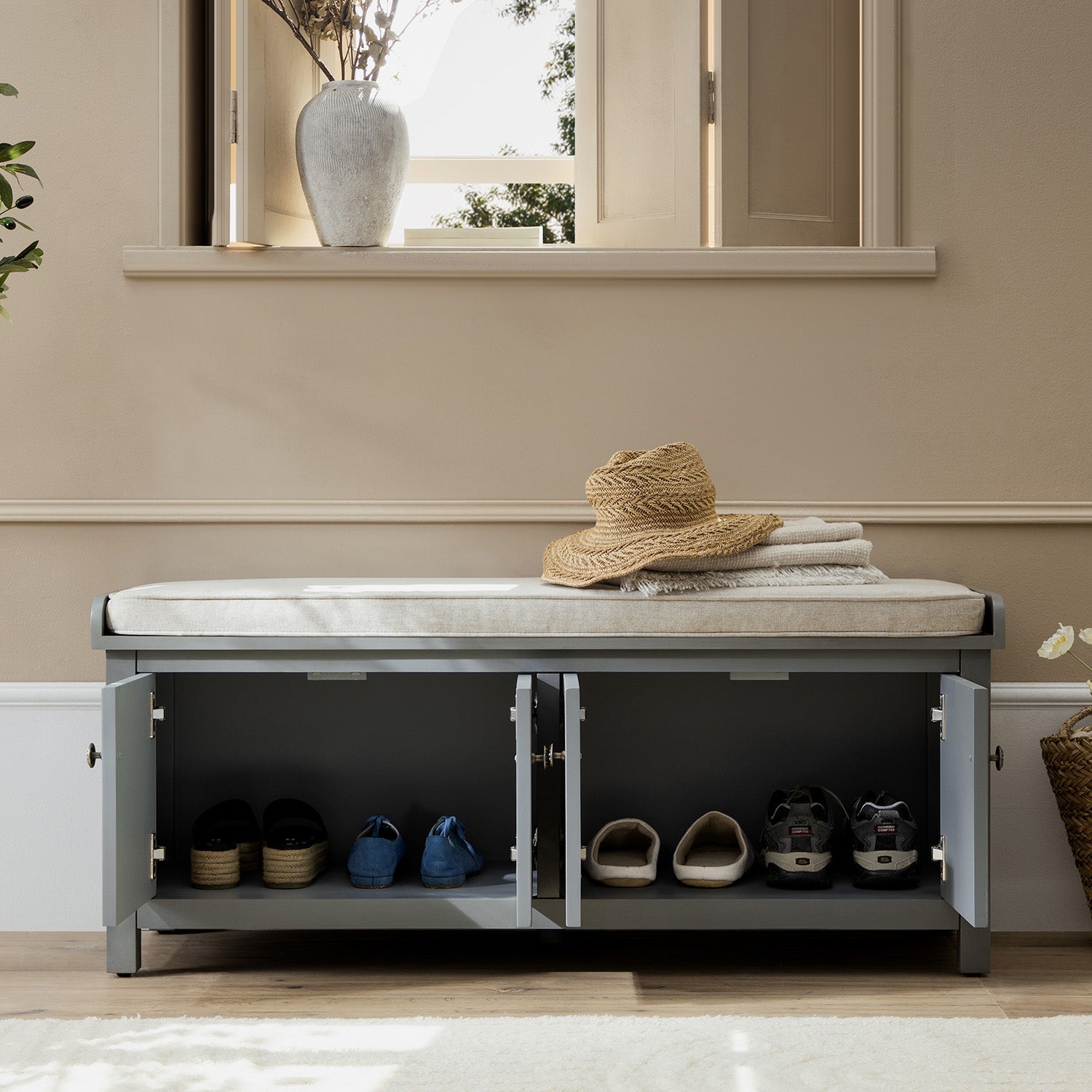 Chantilly Mid Grey Carved Storage Bench