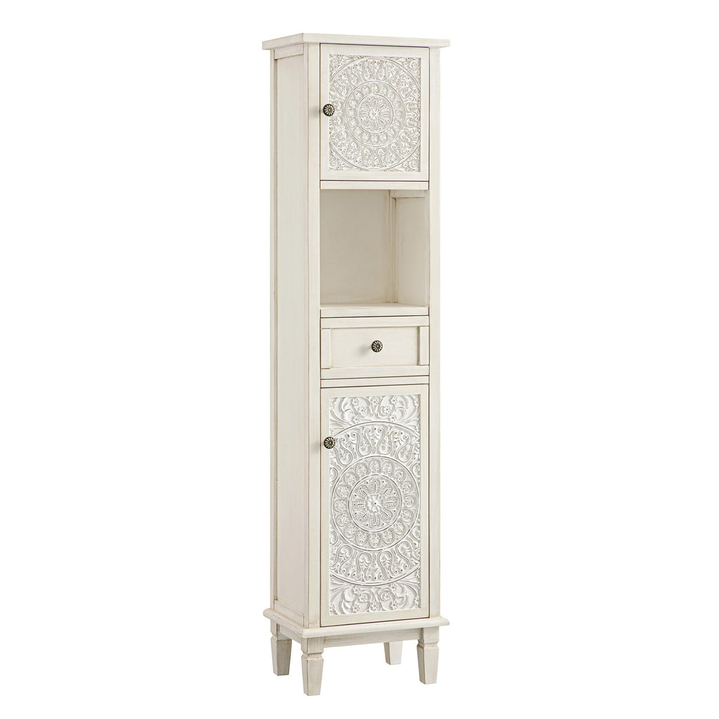 Chantilly Whitewashed Carved Bathroom Tallboy Cabinet