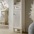 Chantilly Whitewashed Carved Bathroom Tallboy Cabinet