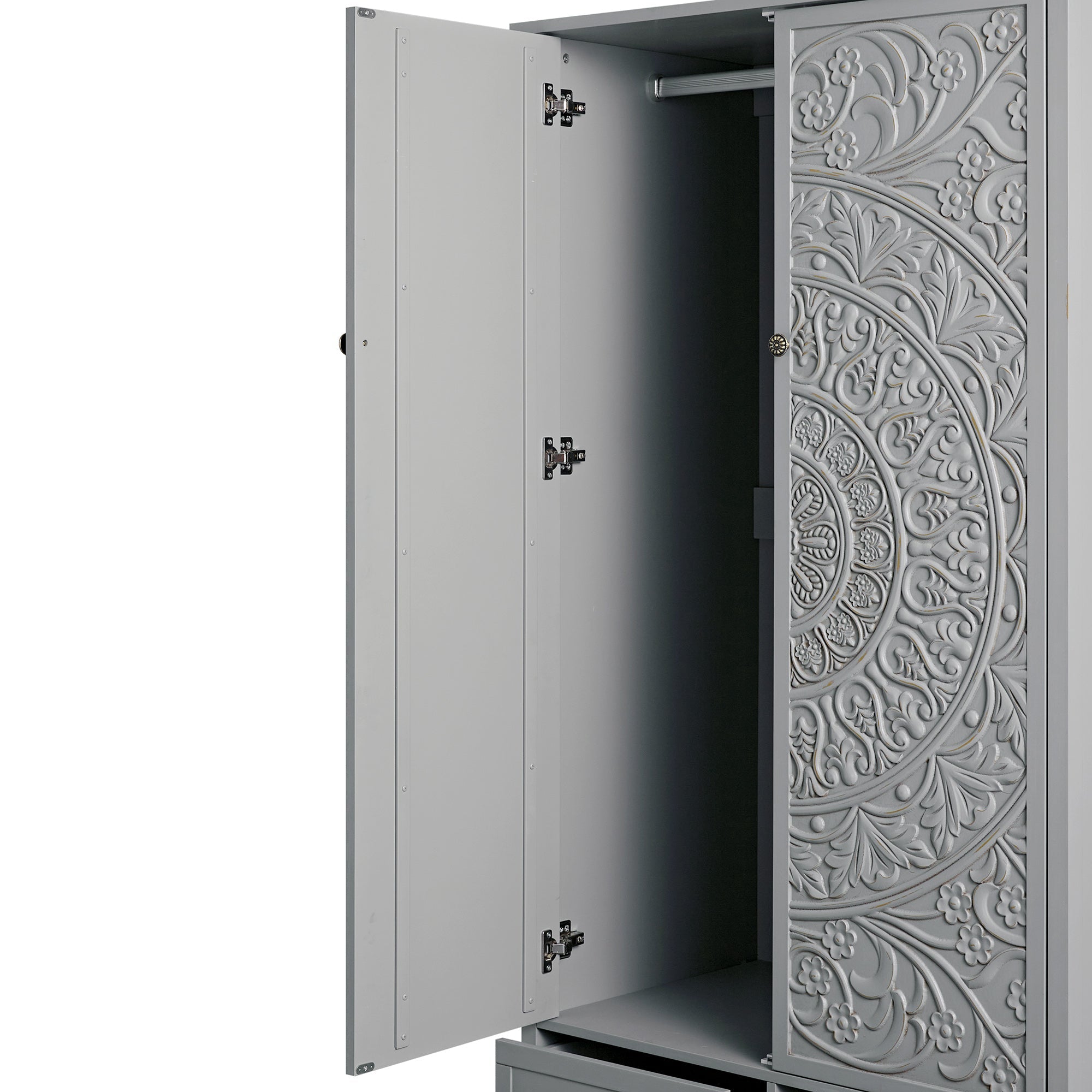 Chantilly Mid Grey Carved Double Wardrobe