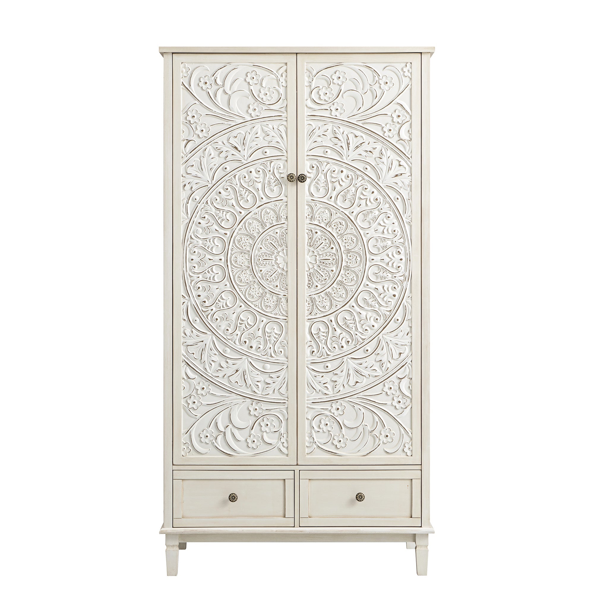 Chantilly Whitewashed Carved Double Wardrobe