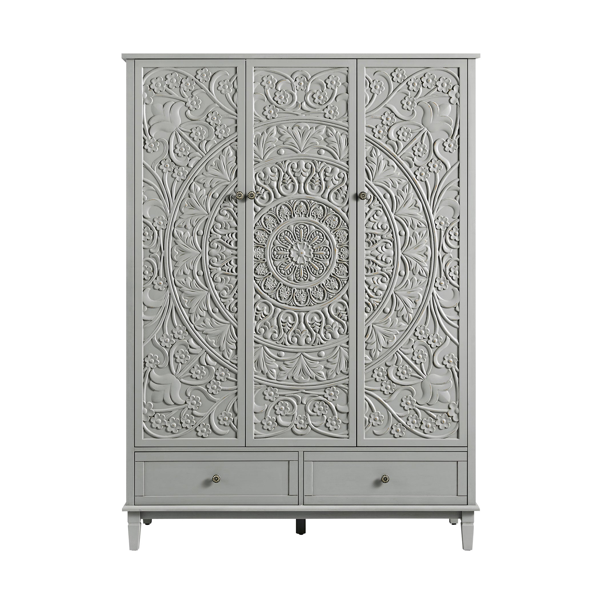 Chantilly Mid Grey Carved Triple Wardrobe