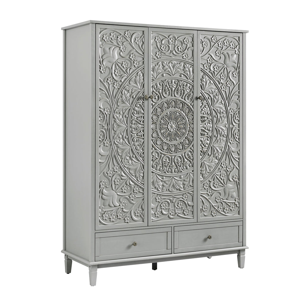 Chantilly Mid Grey Carved Triple Wardrobe