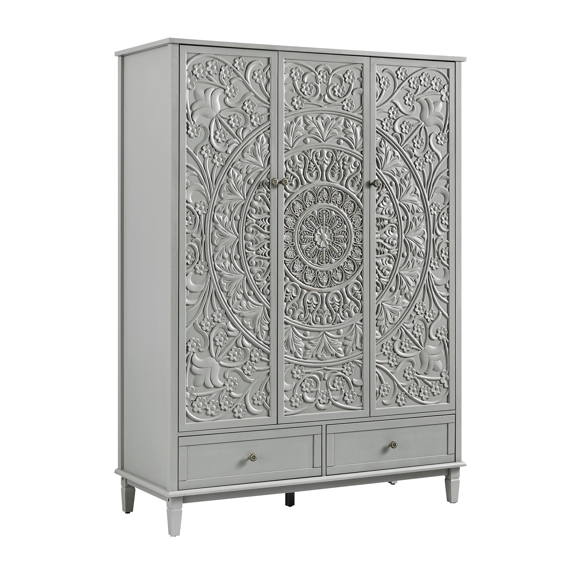 Chantilly Mid Grey Carved Triple Wardrobe
