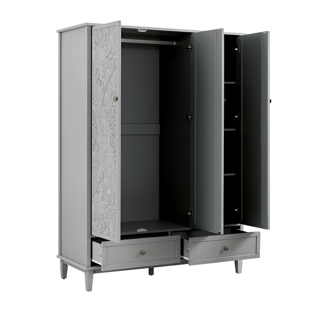 Chantilly Mid Grey Carved Triple Wardrobe
